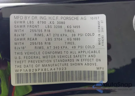 2008 Porsche Cayenne S from USA, damaged, VIN WP1AB29PX8LA47023